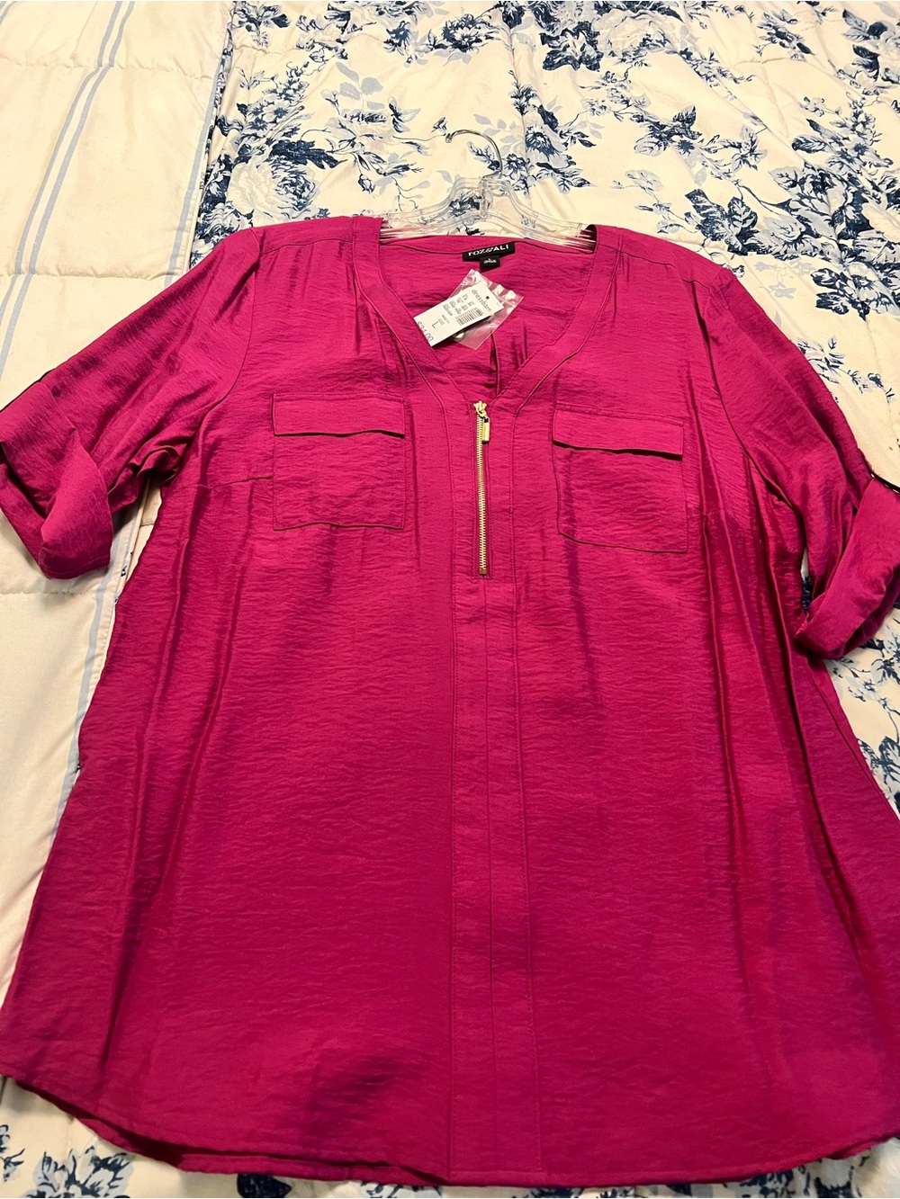 Charming zip-Front Pink Women's Top